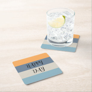 Dessous De Verre Carré Bleu et orange rayé Joyeux Jour