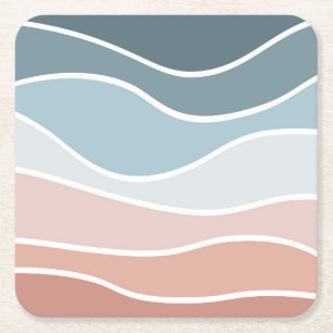 Dessous De Verre Carré Bleu et rose style rétro vagues design