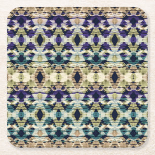 Dessous De Verre Carré Bleu ethnique, ikat beige