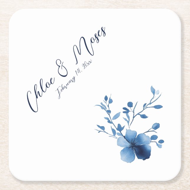 Dessous De Verre Carré Bleu, Fleur de Fleur, petit, (Devant)