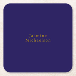 Dessous De Verre Carré Bleu foncé et or Minimaliste mignon propre nom