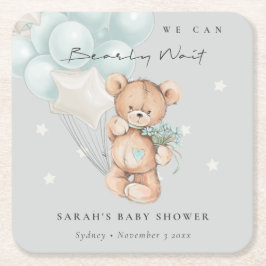 Dessous De Verre Carré Bleu gris Baby shower à ballon à oreille d'attente
