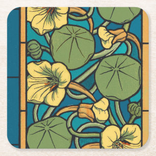 Dessous De Verre Carré Bleu jaune Nasturtium Fleur Nouveau Motif