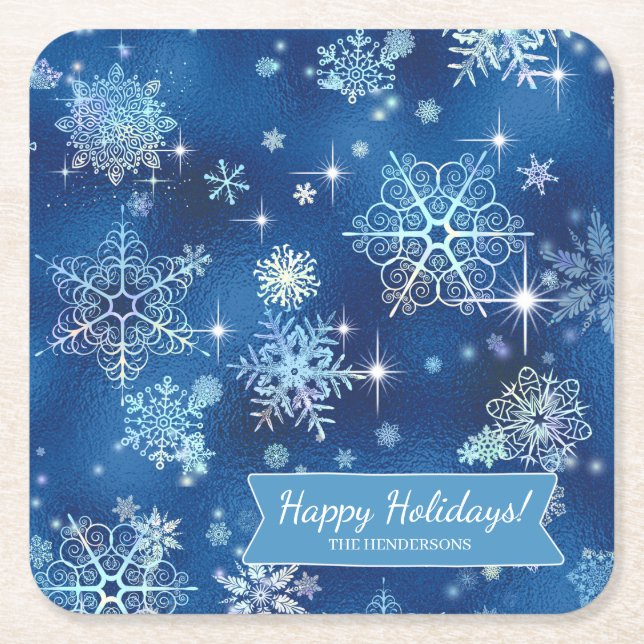 Dessous De Verre Carré Bleu Motif des flocons les plus beaux ID846 (Devant)