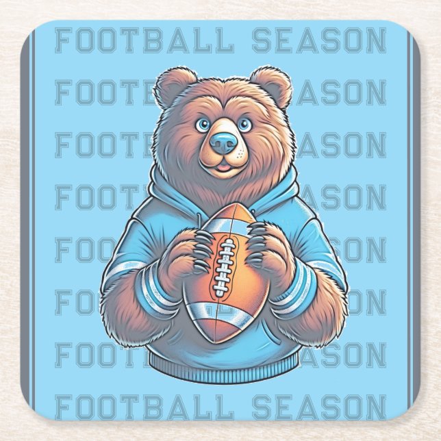 Dessous De Verre Carré Bleu Ours Football Personnalisé (Devant)