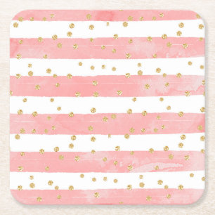 Dessous De Verre Carré Bleu rose   Faux Gold Confetti