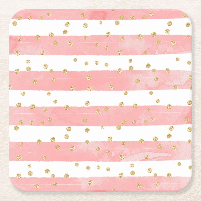 Dessous De Verre Carré Bleu rose | Faux Gold Confetti (Devant)