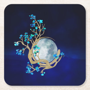 Dessous De Verre Carré Bleu Sakura Blossom Zen Moon