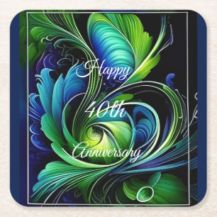 Dessous De Verre Carré Bleu vert feuille abstrait joyeux anniversaire