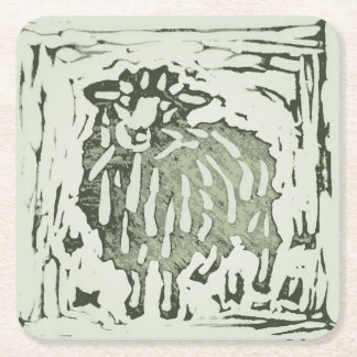 Dessous De Verre Carré Block Print Sheep Donkey Quilt - green sheep.
