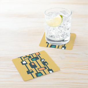 Dessous De Verre Carré Blocs Jaunes Funky du Milieu du Siècle