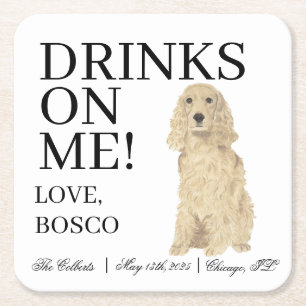 Dessous De Verre Carré Blonde Golden Cocker Spaniel Chien Mariage