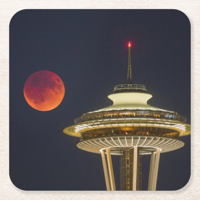 Dessous De Verre Carré Blood Moon | Aiguille de l'Espace de Seattle (Devant)