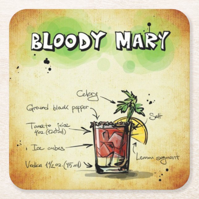 Dessous De Verre Carré Bloody Mary Bartender Drink Recette (Devant)