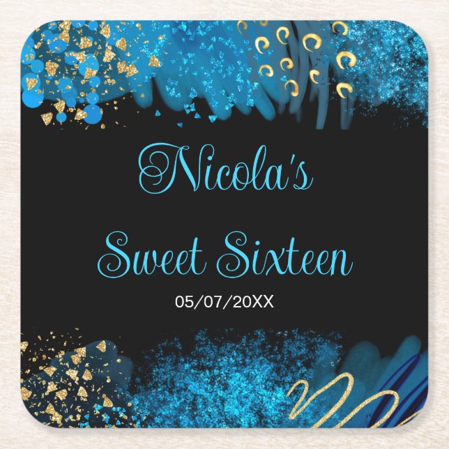 Dessous De Verre Carré Blue Alcohol Ink Sweet 16 Birthday Party (Devant)