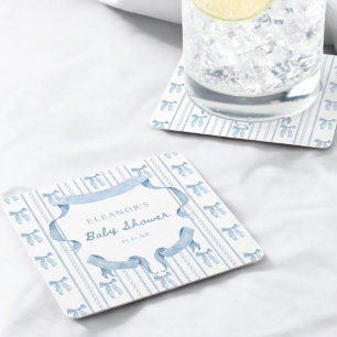 Dessous De Verre Carré Blue Bow Coquette Blue Boy baby shower