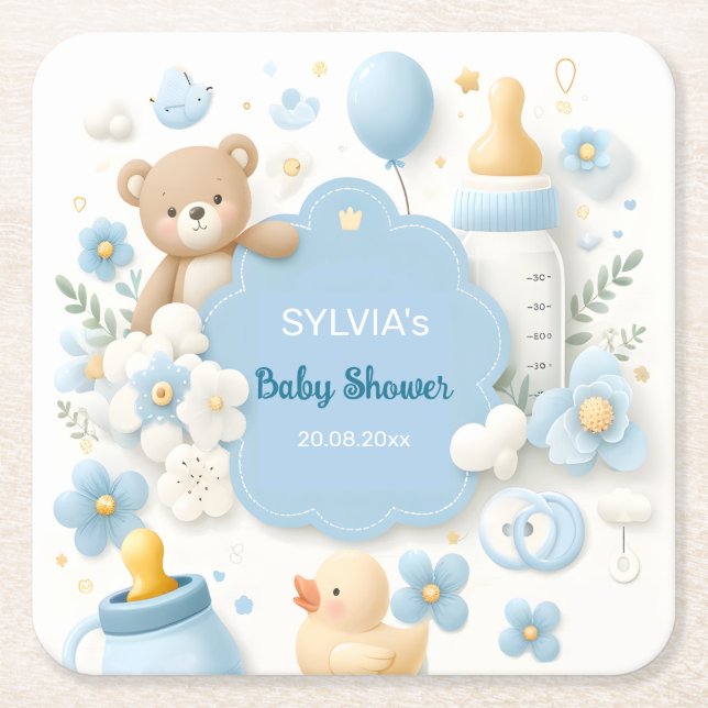 Dessous De Verre Carré Blue Bundle Joy : Baby Boy Shower (Devant)