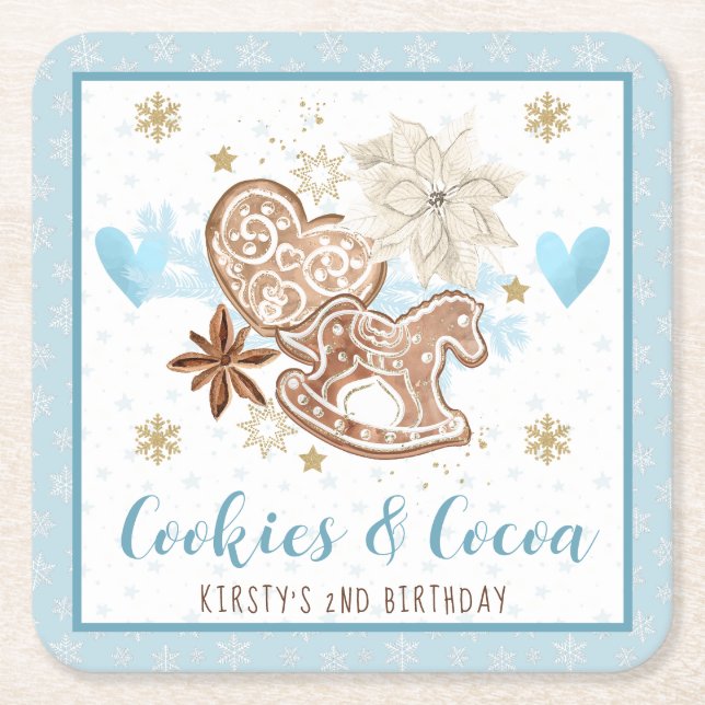Dessous De Verre Carré Blue Cookies & Cocoa 2nd Birthday Party (Devant)