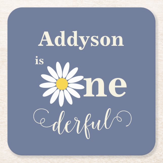 Dessous De Verre Carré Blue Daisy Onederday Premier anniversaire (Devant)