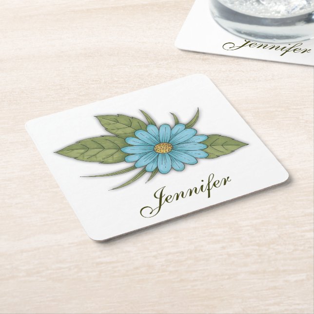 Dessous De Verre Carré Blue Daisy Personnalisable (Incliné)