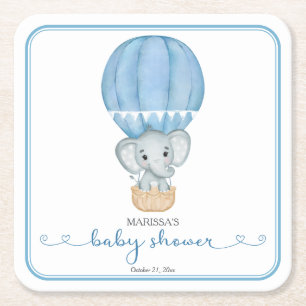Dessous De Verre Carré Blue Elephant Baby Boy Douche