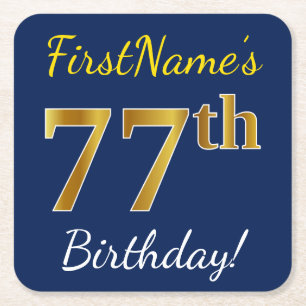 Dessous De Verre Carré Blue, Faux Gold 77e anniversaire + Nom personnalis