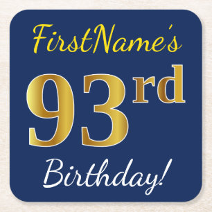 Dessous De Verre Carré Blue, Faux Gold 93e anniversaire + Nom personnalis