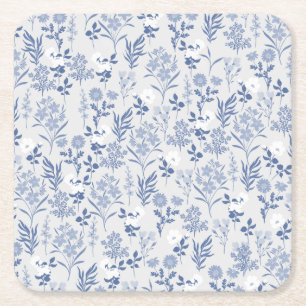 Dessous De Verre Carré Blue Flowers Botanical Painting
