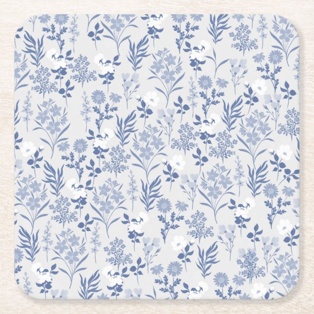Dessous De Verre Carré Blue Flowers Botanical Painting (Devant)