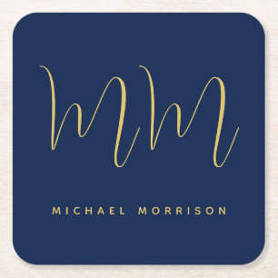 Dessous De Verre Carré Blue Gold Colours Professionnel Lettres initiales 
