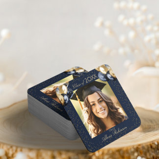 Dessous De Verre Carré Blue Gold Glitter Balloon Graduation Party Photo 