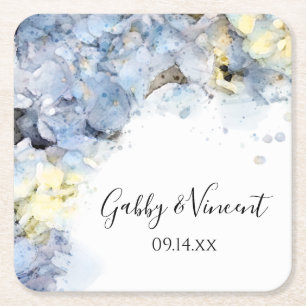 Dessous De Verre Carré Blue Hydrangea Fleurs Mariage d'aquarelle