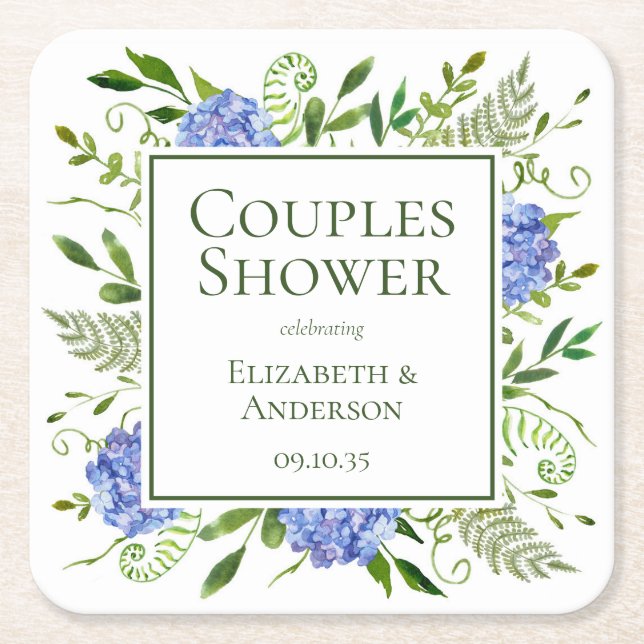 Dessous De Verre Carré Blue Hydrangeas Couples Douche (Devant)