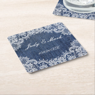 Dessous De Verre Carré Blue Jean Denim Et Dentelle