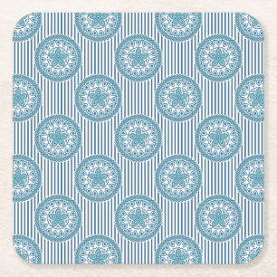 Dessous De Verre Carré Blue mandala pattern on striped background