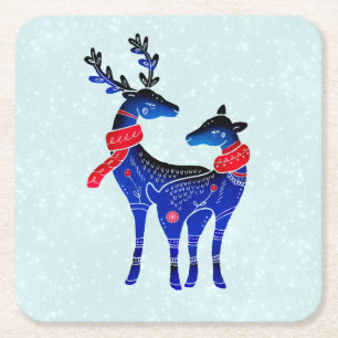 Dessous De Verre Carré Blue Nordic Christmas Reindeer Pair