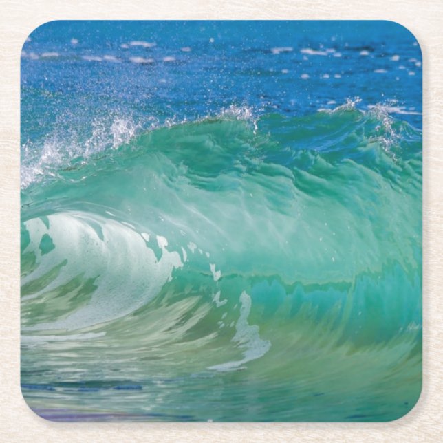 Dessous De Verre Carré Blue Ocean Summer Beach Waves (Devant)