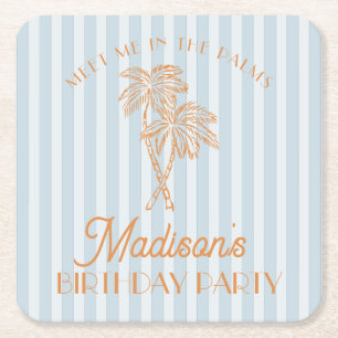Dessous De Verre Carré Blue Palm Spring Pastel Beach Fête d'anniversaire