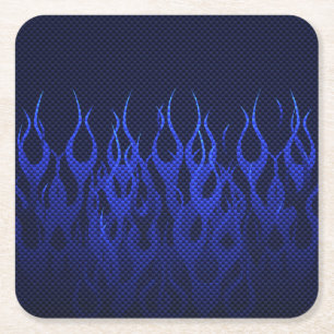 Dessous De Verre Carré Blue Racing Flames on Carbon Fiber