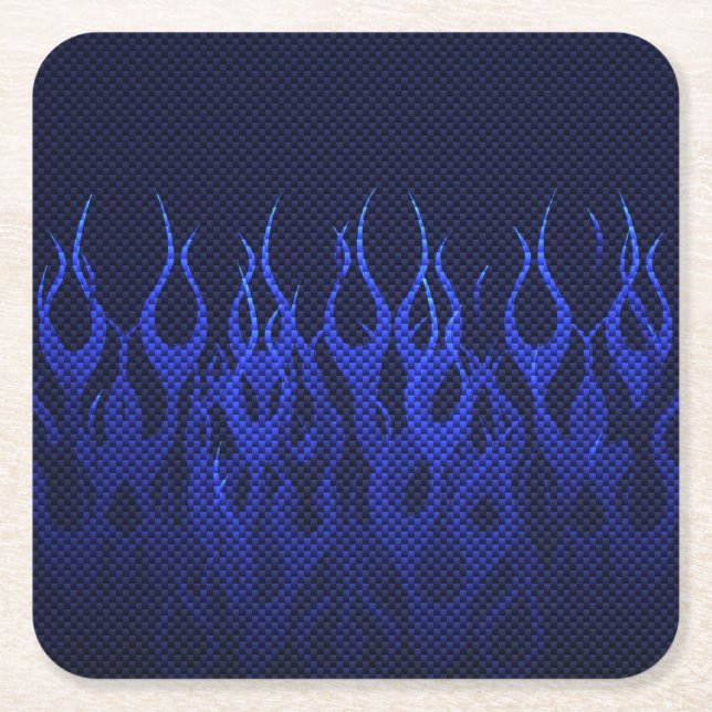 Dessous De Verre Carré Blue Racing Flames on Carbon Fiber (Devant)