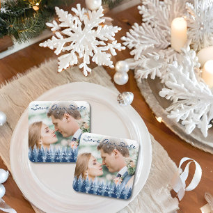 Dessous De Verre Carré Blue Winter Wonderland Pine Noël Mariage