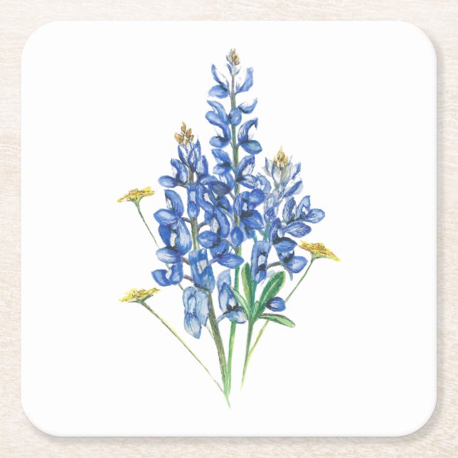 Dessous De Verre Carré Bluebonnets et Fleurs sauvages (Devant)