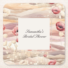 Dessous De Verre Carré Blush Crème Bourguignon Fleurs Mariage