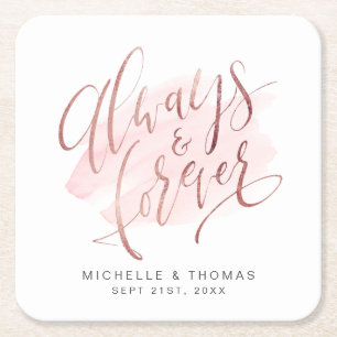 Dessous De Verre Carré Blush Rose Gold Script Modern Toujours Et À Jamais