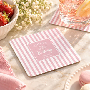 Dessous De Verre Carré Blush Rose Rayure 21e Anniversaire Chic Côté Mer