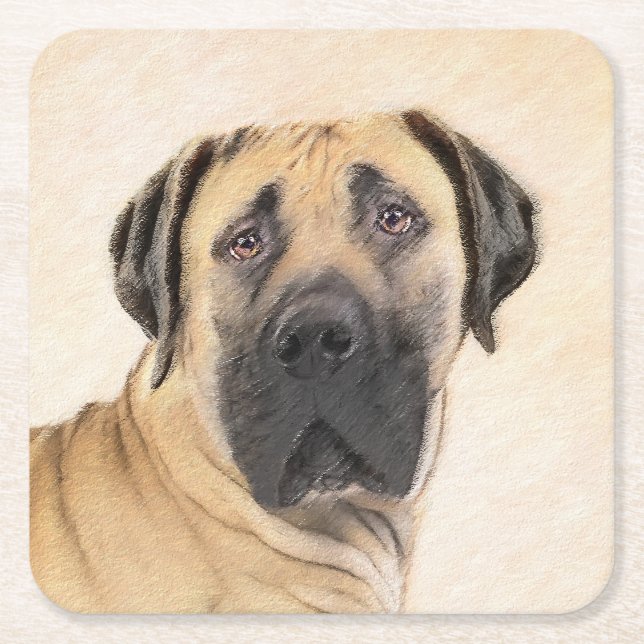 Dessous De Verre Carré Boerboel Peinture - Cute Original Chien Art (Devant)