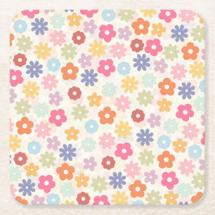 Dessous De Verre Carré Boho 70's Retro Daisy Flowers