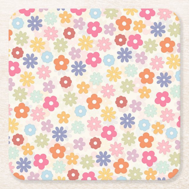 Dessous De Verre Carré Boho 70's Retro Daisy Flowers (Devant)