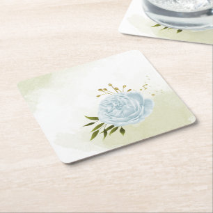 Dessous De Verre Carré Boho bleu fleurs vert feuille botanique