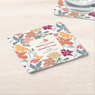 Dessous De Verre Carré Boho Chic Floral Mariage Rétro Milieu de Siècle